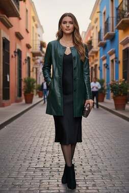 Neiman Marcus Exclusive 100% Genuine Leather vintage Green Car Coat Sz M